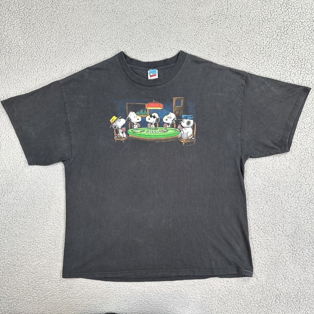 VTG 90's Peanuts Snoopy Poker Game Shirt Adult 2XL Black Graphic Made in USA